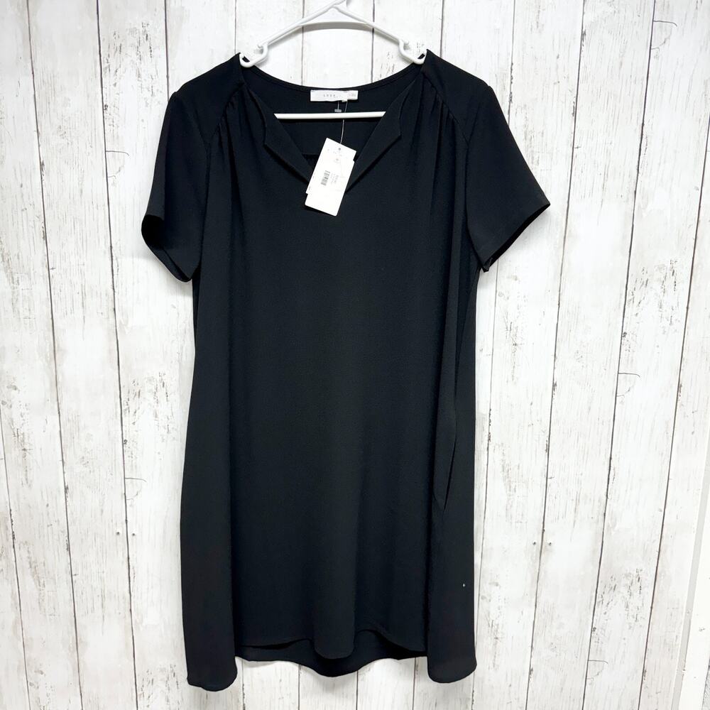 Lush Dress Women Size Small Black Short Sleeve Tunic Mini Round Neck NWT Rayon